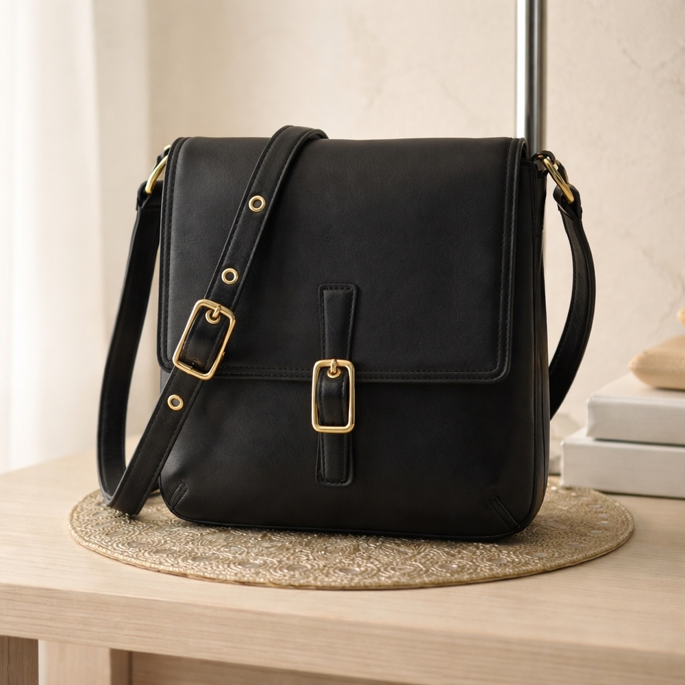 Coach Black Leather Shoulder Bag with Gold Accents
